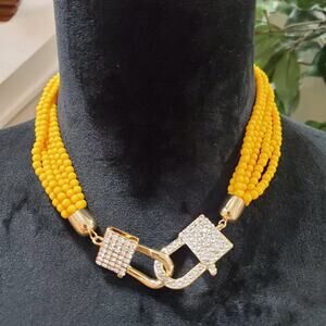 Nickel Free Women's Yellow Multilayer Round Beaded Fashion Jewelry Necklace